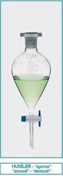 İSOLAB 031.04.901 ayırma hunisi - cam - armudi - dereceli - PTFE musluklu - 1000 ml (1 adet)