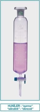 İSOLAB 031.06.100 ayırma hunisi - cam - silindirik - dereceli - PTFE musluklu - 100 ml (1 adet)