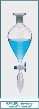 İSOLAB 032.01.100 damlatma hunisi - cam - armudi - dereceli - PTFE musluklu - 100 ml (1 adet)