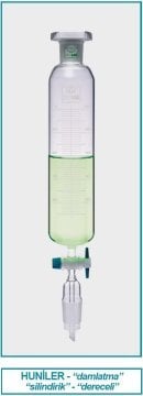 İSOLAB 032.02.500 damlatma hunisi - cam - silindirik - dereceli - PTFE musluklu - 500 ml (1 adet)