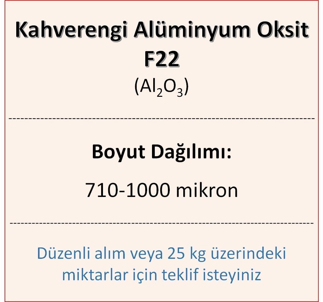 Kahverengi Alüminyum Oksit F22 - Al2O3 - 710-1000mikron 5 kg üstü için teklif isteyiniz!