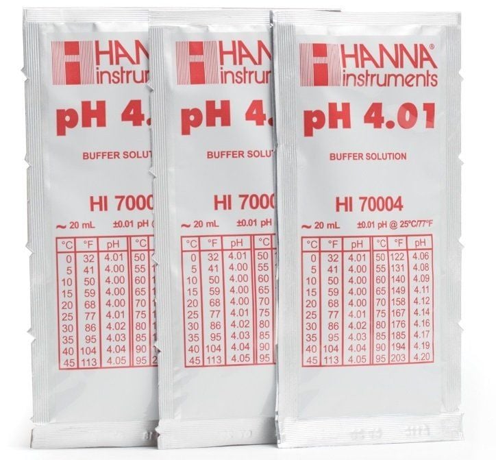 HANNA HI70004P pH 4.01 - 25oC Kalibrasyon Tampon Torbaları, (25 x 20mL)