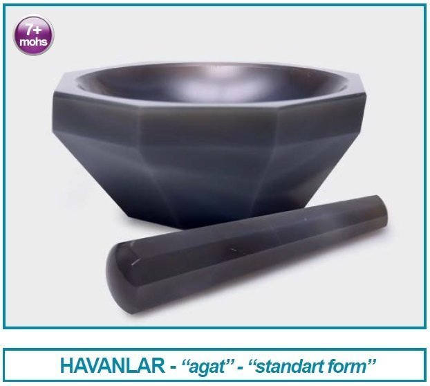 İSOLAB 038.07.150 havan - agat - tokmağı ile - çap 150 mm - standart form (1 adet)