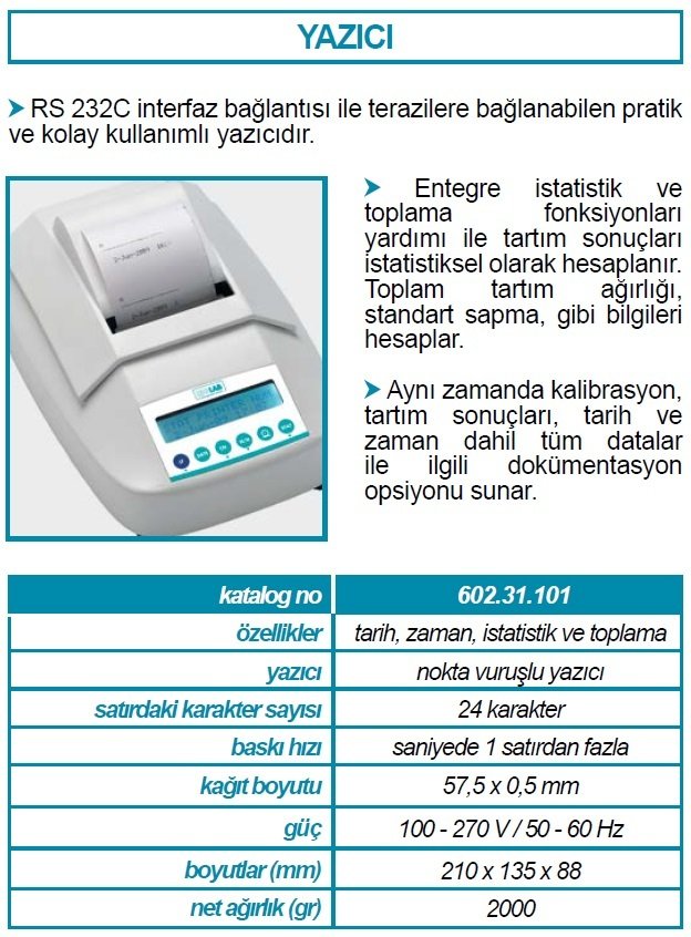 İSOLAB 602.31.101 yazıcı - terazi için (1 adet)
