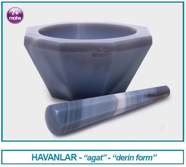 İSOLAB 038.09.120 havan - agat - tokmağı ile - çap 120 mm - derin form (1 adet)