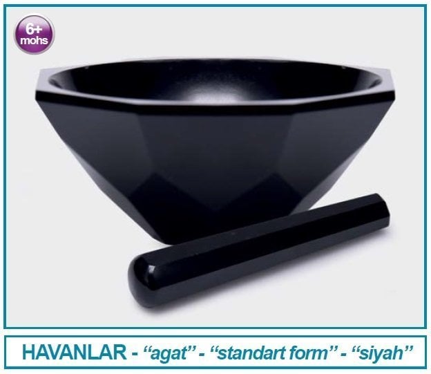 İSOLAB 038.18.125 havan - agat - tokmağı ile - çap 125 mm - standart form - siyah (1 adet)
