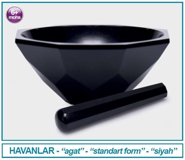 İSOLAB 038.18.150 havan - agat - tokmağı ile - çap 150 mm - standart form - siyah (1 adet)