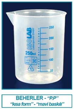 İSOLAB 026.03.100 beher - P.P - kısa form - mavi skala - 100 ml (1 adet)