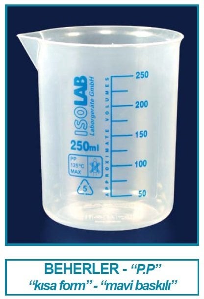 İSOLAB 026.03.250 beher - P.P - kısa form - mavi skala - 250 ml (1 adet)