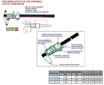 IP54 Absolute Mod Dijital Kumpas 150mm
