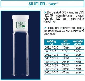 İSOLAB 063.01.029 dişi şilif - 120 mm - NS 29/32 (1 adet)