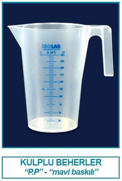 İSOLAB 026.04.901 beher - kulplu - P.P - kısa form - mavi skala - 1000 ml (1 adet)