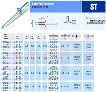 Çelik Pop Perçin 3.2x12 mm 50 ADET