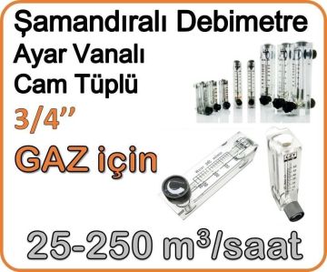 Cam Tüplü Ayar Vanalı Şamandıralı Gaz Rotametre 25-250 m3/h
