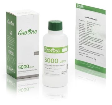 HANNA HI7039-023 GroLine 5.000 uS kalibrasyon çözümü, kutu, analiz sertifikası, 230 ml