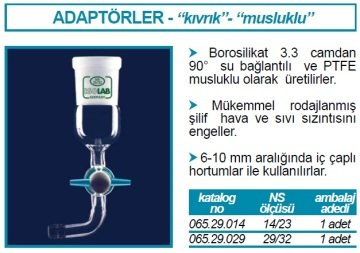 İSOLAB 065.29.029 adaptör - eğimli - musluklu - çap 10 mm - dişi şilif: NS 29/32 (1 adet)