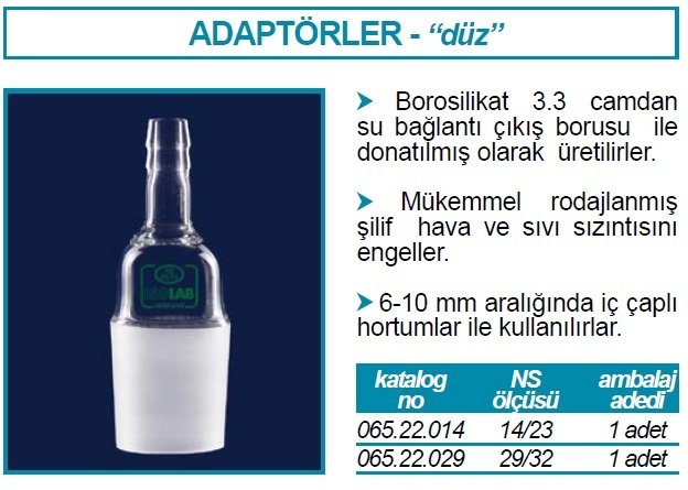 İSOLAB 065.22.014 adaptör - nozül - düz - musluksuz - çap 8 mm - erkek şilif: NS 14/23 (1 adet)