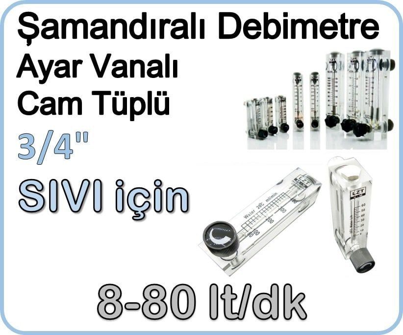 Cam Tüplü Ayar Vanalı Şamandıralı Sıvı Rotametre 8-80 lt/dk