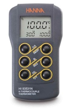 HANNA HI93531 Taşınabilir 0.1oC Çözünürlük Yüksek / Düşük Limit Ekranlı K Tip Termokupl Termometresi