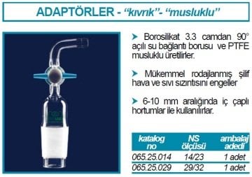 İSOLAB 065.25.029 adaptör - eğimli - musluklu - çap 10 mm - erkek şilif : NS 29/32 (1 adet)