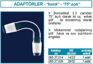 İSOLAB 065.37.014 adaptör - alım - sade - eğimli 75 derece açılı - erkek şilif : NS14/23 (1 adet)