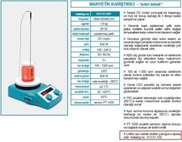 İSOLAB 613.01.001 karıştırıcı - manyetik - ısıtıcılı - 280 C - LED göstergeli (1 adet)