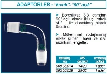 İSOLAB 065.38.014 adaptör - alım - sade - eğimli 90 derece açılı - erkek şilif : NS 14/23 (1 adet)