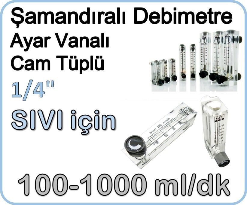 Cam Tüplü Ayar Vanalı Şamandıralı Sıvı Rotametre 100-1000 ml/dk