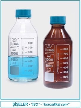 İSOLAB 061.01.500 şişe - borosilikat cam - şeffaf - vidalı kapaklı - 500 ml (10 adet)