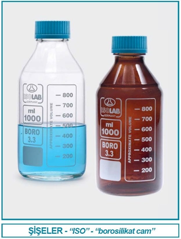 İSOLAB 061.02.901 şişe - borosilikat cam - amber - vidalı kapaklı - 1000 ml (1 adet)
