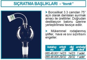 İSOLAB 065.48.001 adaptör - sıçratma tutucu - eğimli - dişi şilif : NS 14/23 - erkek şilif : NS 14/23 (1 adet)