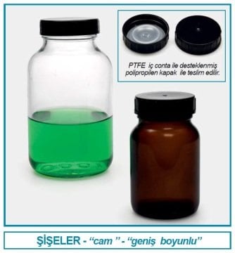 İSOLAB 061.10.100 şişe - geniş boyunlu - nötr cam - şeffaf - 100 ml - GL 40 (10 adet)