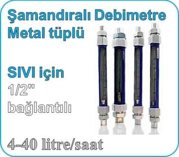 Metal Tüplü Şamandıralı Cam Sıvı Rotametre 4-40 lt/saat (1/2'' bağlantılı)