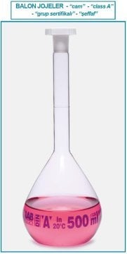 İSOLAB 013.01.500 balon joje - standard - şeffaf -A kalite- mavi skala - 500 ml - NS 19/26 (2 adet)