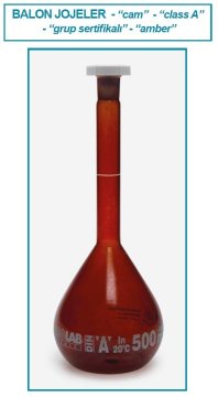 İSOLAB 014.01.050 balon joje - standard - amber -A kalite- beyaz skala - 50 ml - NS 12/21 (2 adet)