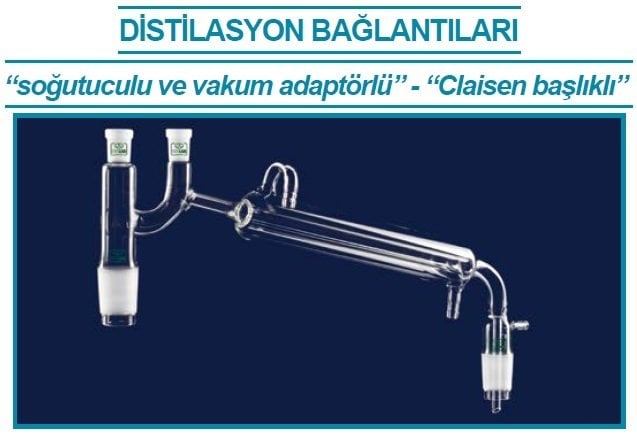 İSOLAB 065.58.003 distilasyon bağlantıları - kondenserli & Claisen başlıklı - vakum adaptörlü - erkek şilif(ler) : NS 29/32 - kondenser uzunluğu 250 mm (1 adet)