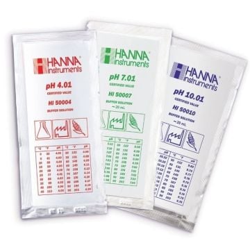 HANNA HI770710C pH 10.01 ve 7.01 - Analiz Sertifikalı 25oC Kalibrasyon Solüsyonu Torbaları, (5 adet x 20 mL)