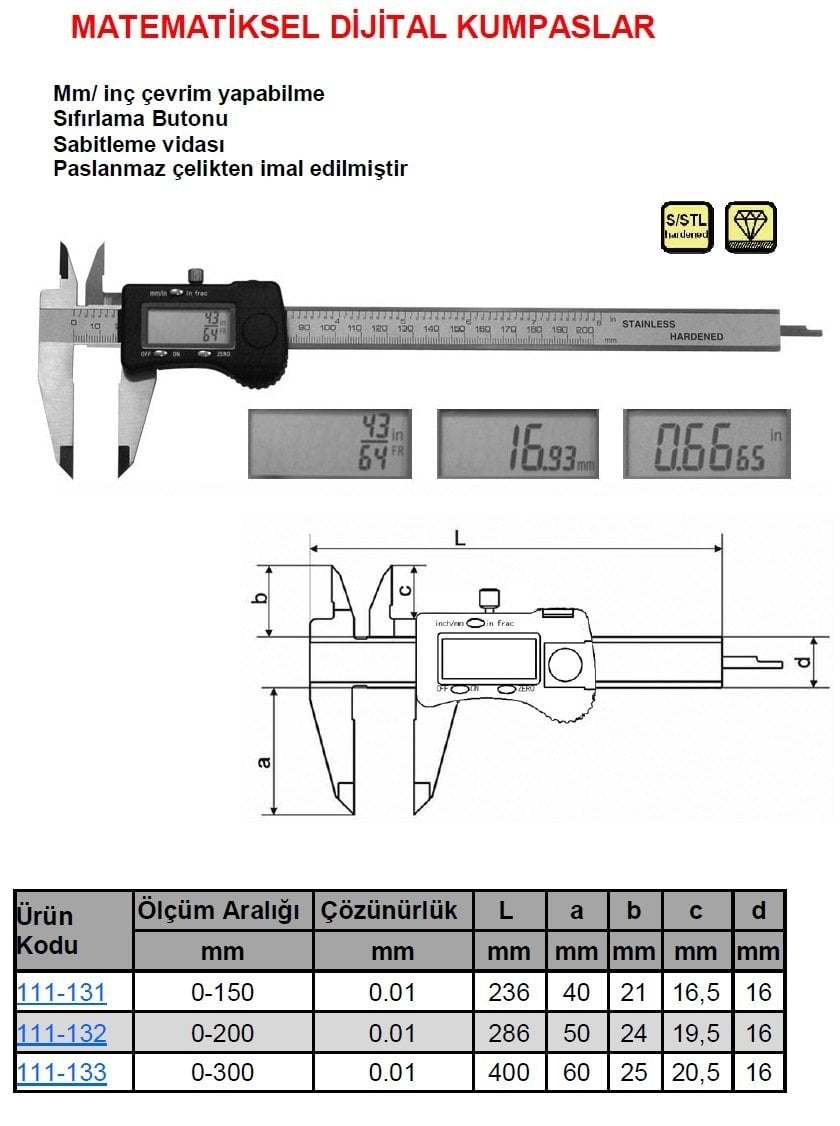 Matematiksel Dijital Kumpas 150mm