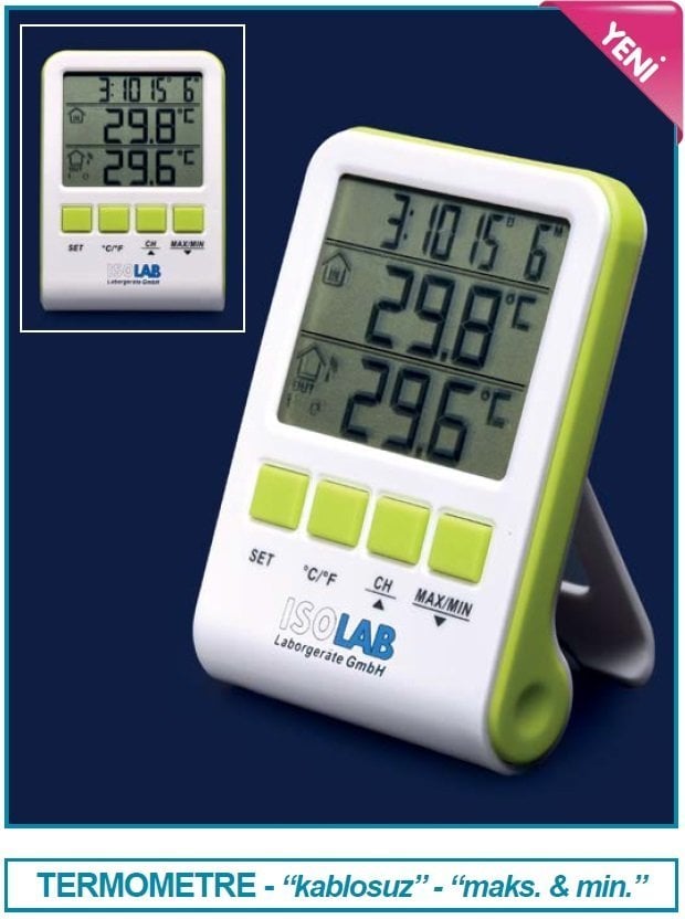 İSOLAB 059.03.003 termometre - kablosuz - max&min (1 adet)