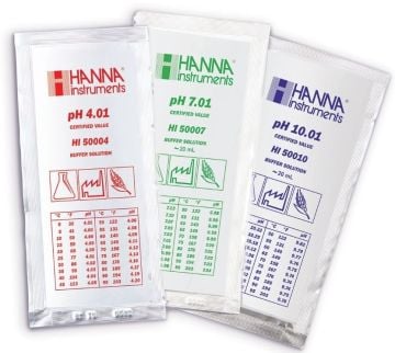 HANNA HI77400C pH 4.01 ve 7.01 - Analiz Sertifikalı 25oC Kalibrasyon Solüsyonu Torbaları, (5 adet x 20 mL)