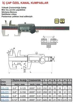 Dijital İç Çap Özel Kanal Kumpası 150mm