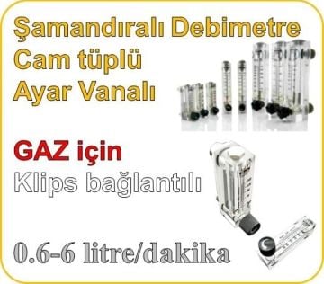 Cam Tüplü Ayar Vanalı Şamandıralı Gaz Rotametre 0.6-6 lt/dakika (Klips bağlantılı)