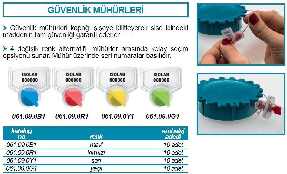 İSOLAB 061.09.0Y1 güvenlik mühürü - geniş ağızlı şişeler için - sarı renkli (10 adet)