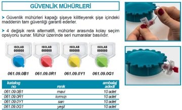 İSOLAB 061.09.0Y1 güvenlik mühürü - geniş ağızlı şişeler için - sarı renkli (10 adet)