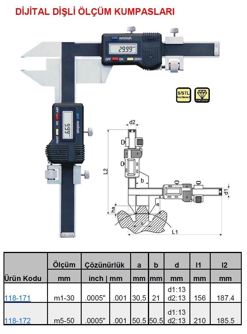 Dijital Dişli Ölçüm Kumpası m5-50