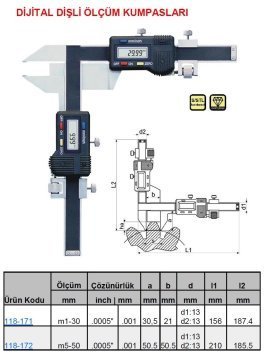Dijital Dişli Ölçüm Kumpası m5-50