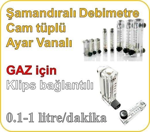 Cam Tüplü Ayar Vanalı Şamandıralı Gaz Rotametre 0.1-1 lt/dakika (Klips bağlantılı)