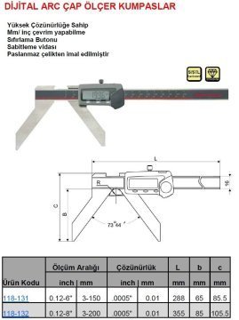 Dijital Arc Kanal Kumpası 3-200mm