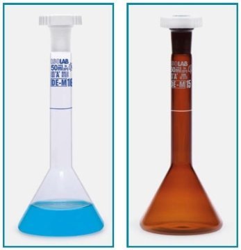 İSOLAB 013.15.025 balon joje - trapezoidal - amber -A kalite-beyaz skala- 25 ml - NS 10/19 (2 adet)