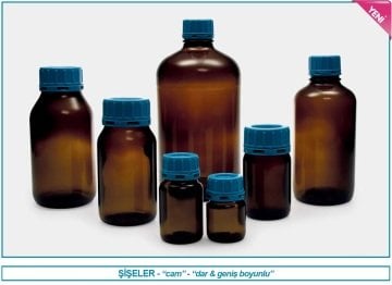 İSOLAB 061.47.250 şişe - cam - toz maddeler için - 250 ml (10 adet)